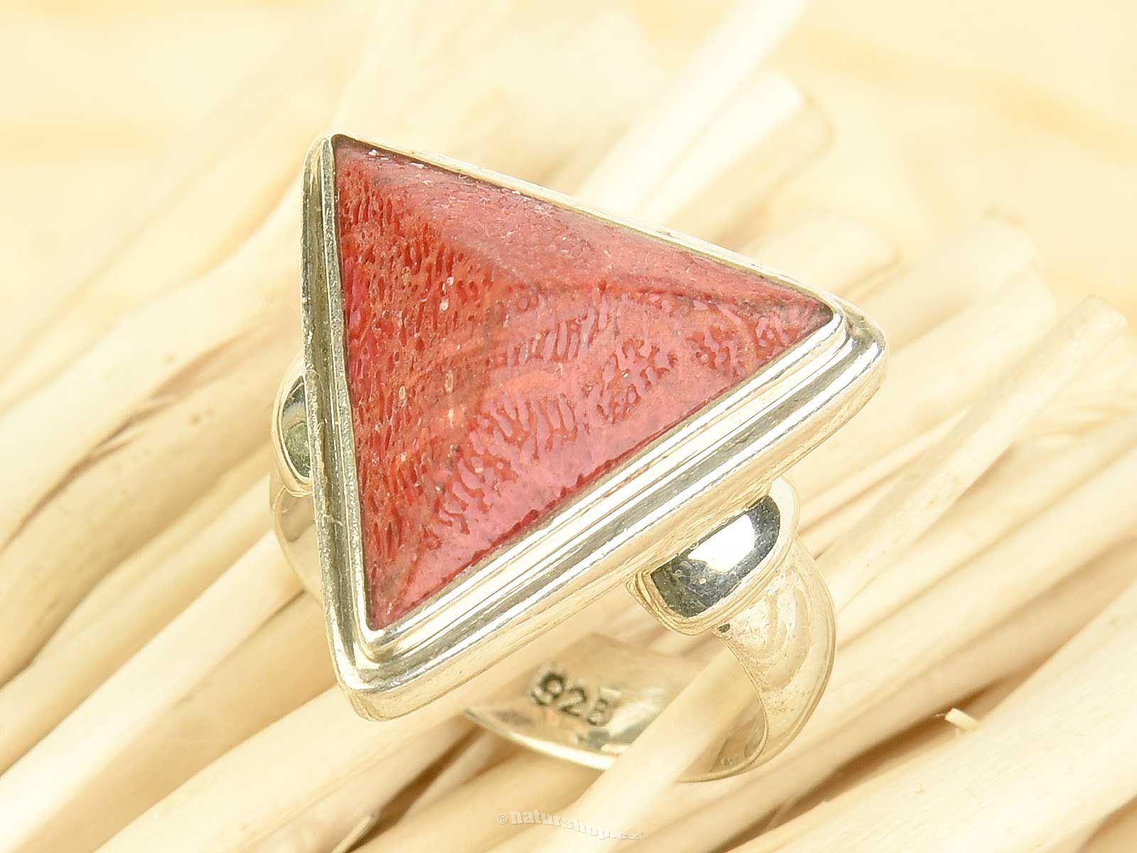 Triangular Red Coral Sterling Silver Ring (Design AC11) | GemPundit
