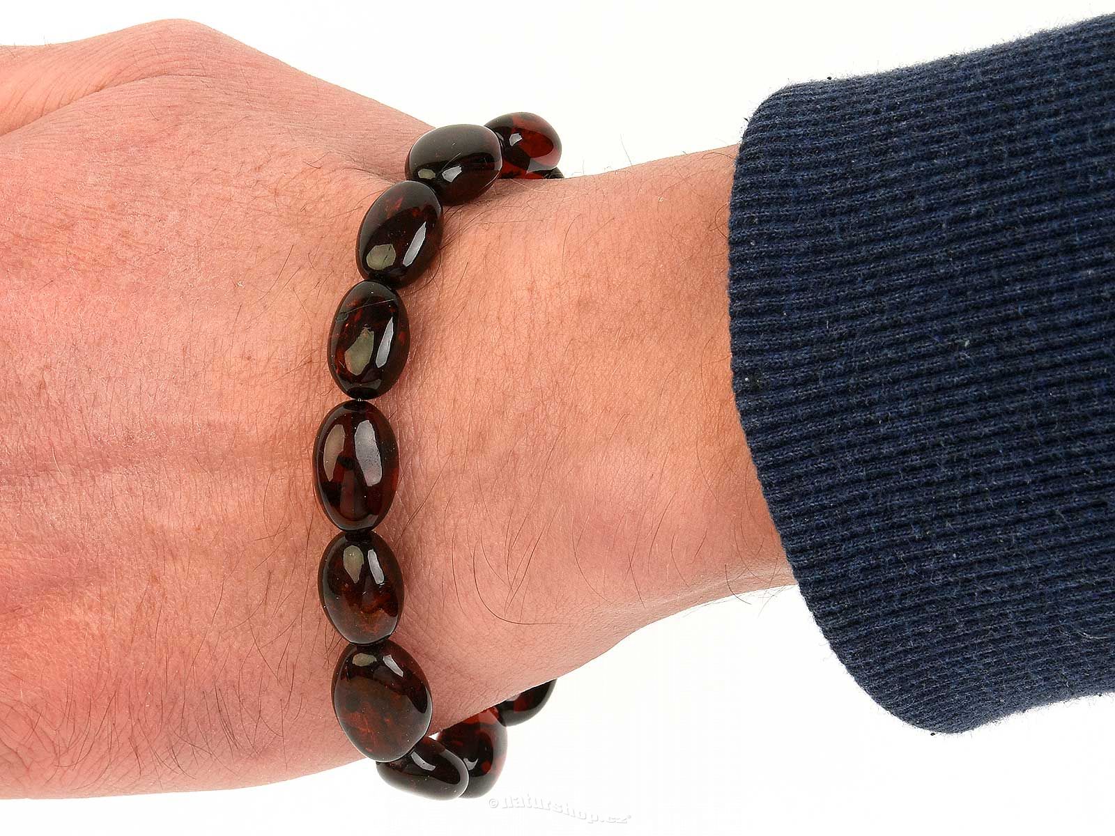 Raw Black Baltic Amber Bracelet Men Women Large Olive Bean Beads Unisex  Long | eBay