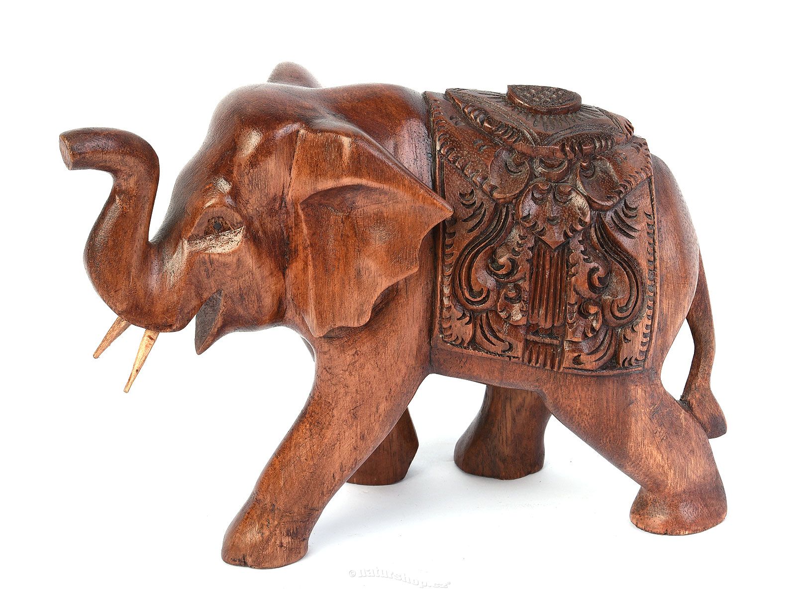 Elephant with saddle brown wood 16 x 22 cm - naturshop.cz
