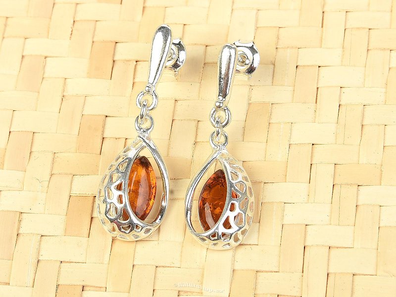 Ag 925/1000 Silver Amber Earrings