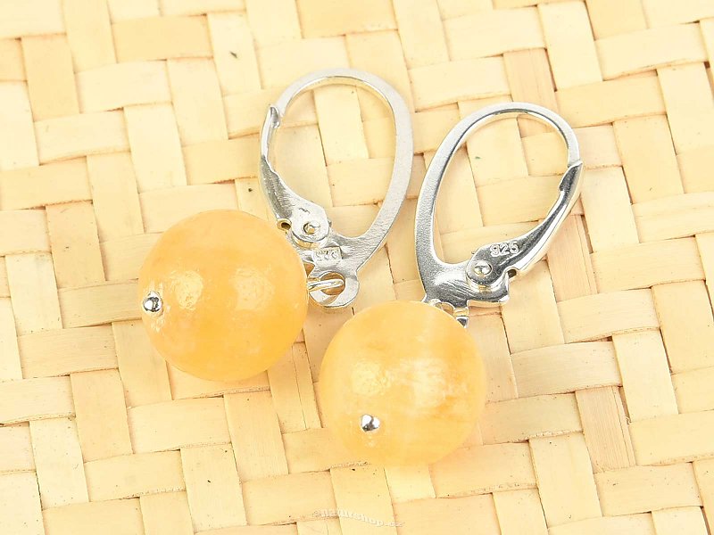 Calcite yellow earrings round 8mm Ag hooks
