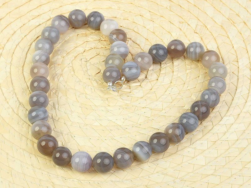 Agate gray necklace round 14mm 52cm