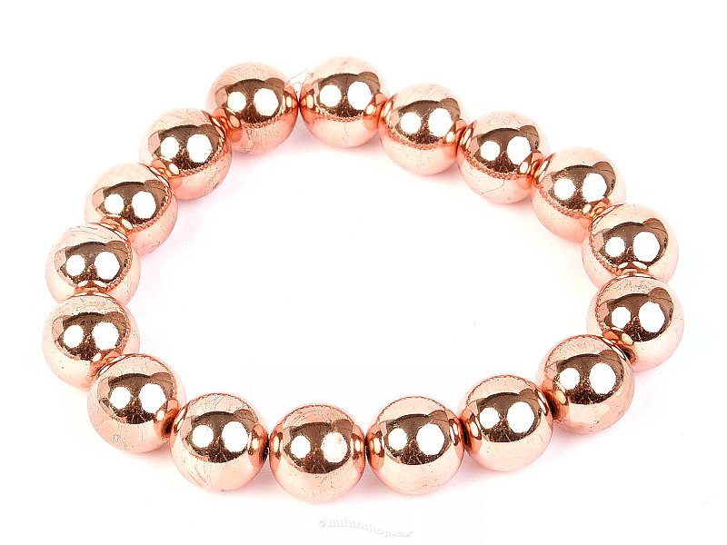 Hematite Plated Bead Bracelet 12mm (Pink Metal)
