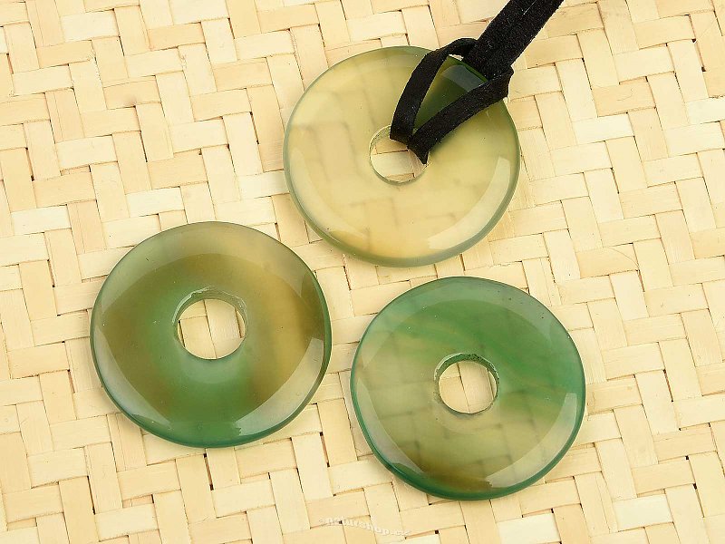 Fluorite green donut pendant on leather 25mm
