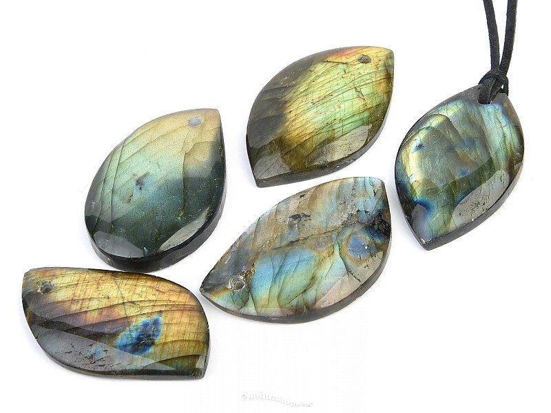 Labradorite cabochon on skin of different shapes