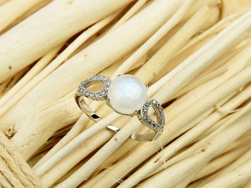Round moonstone ring and zircons silver Ag 925/1000