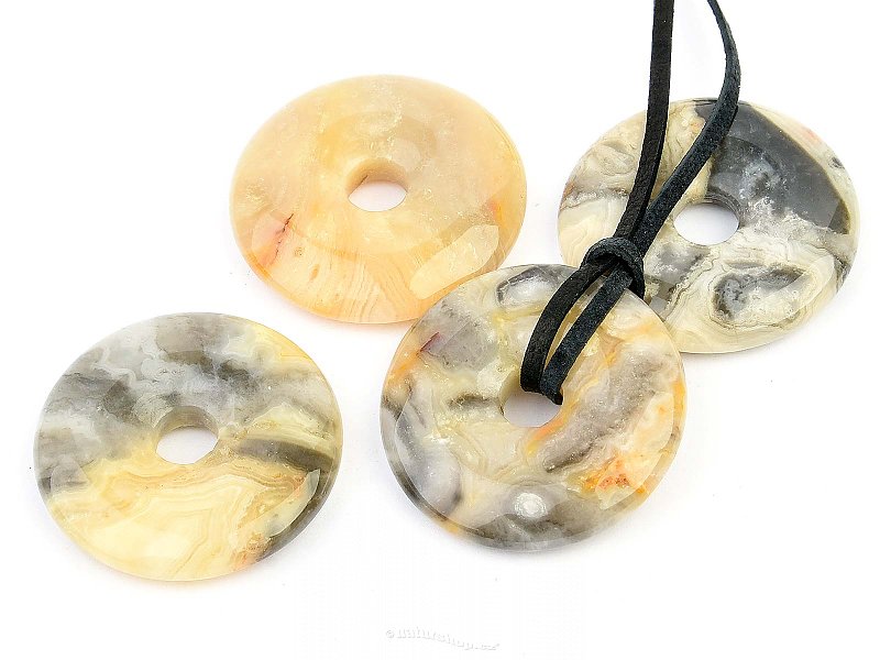 Donut gold agate on leather 30mm