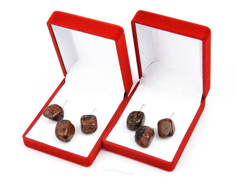 Set of earrings and pendant made of obsidian stone Ag hooks