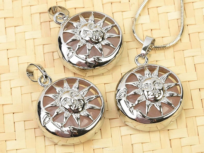 Rosequartz pendant sun with moon (jewelry handle)