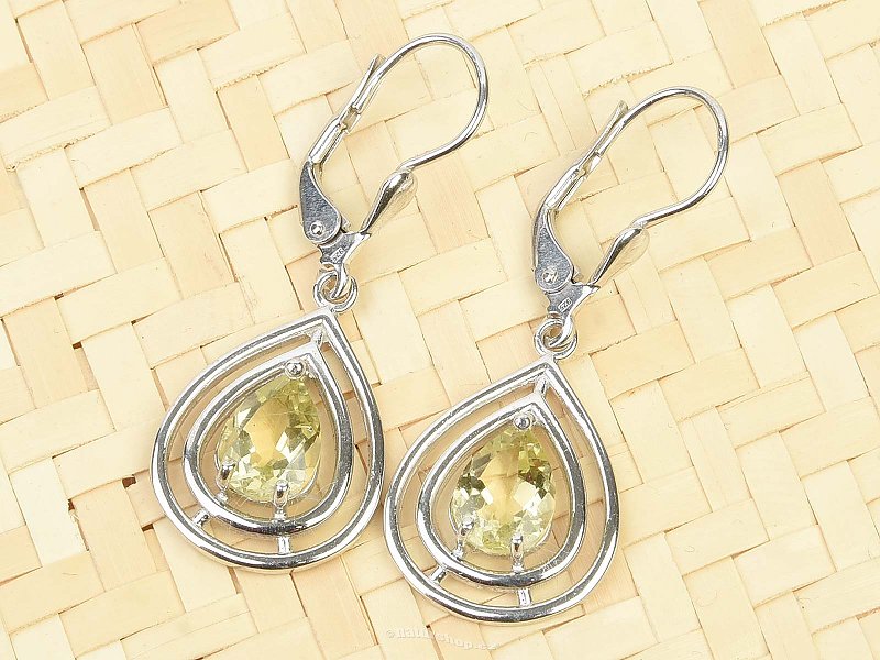 Earrings lemon quartz drop Ag 925/1000 + Rh