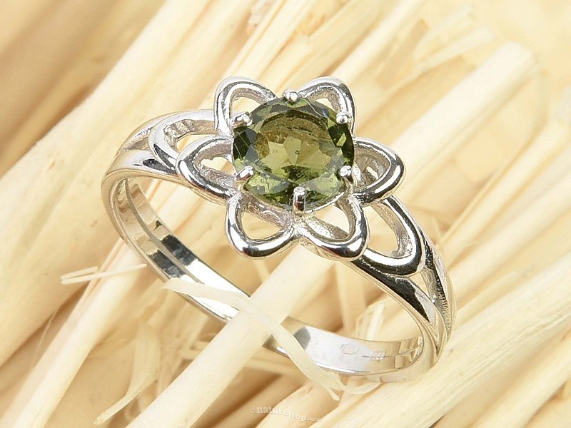 Vltavínový prsten květ standard brus Ag 925/1000+Rh