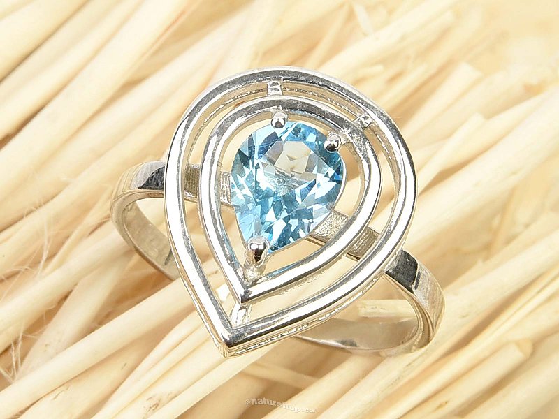 Topaz swiss blue prsten kapka  Ag 925/1000+Rh