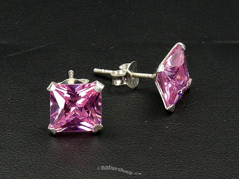 Ag square zircon earrings pink - typ111