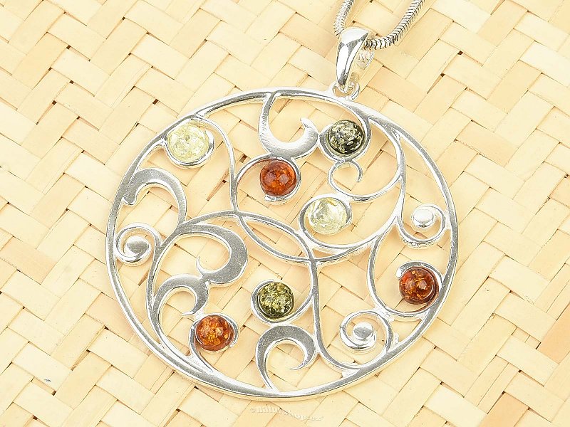 Decorated pendant with amber mix of colors Ag 925/1000