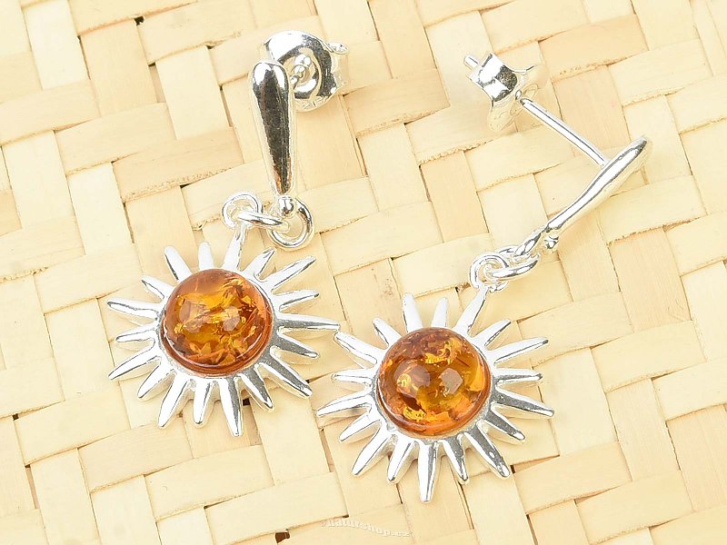 Earrings amber 6mm sun Ag 925/1000