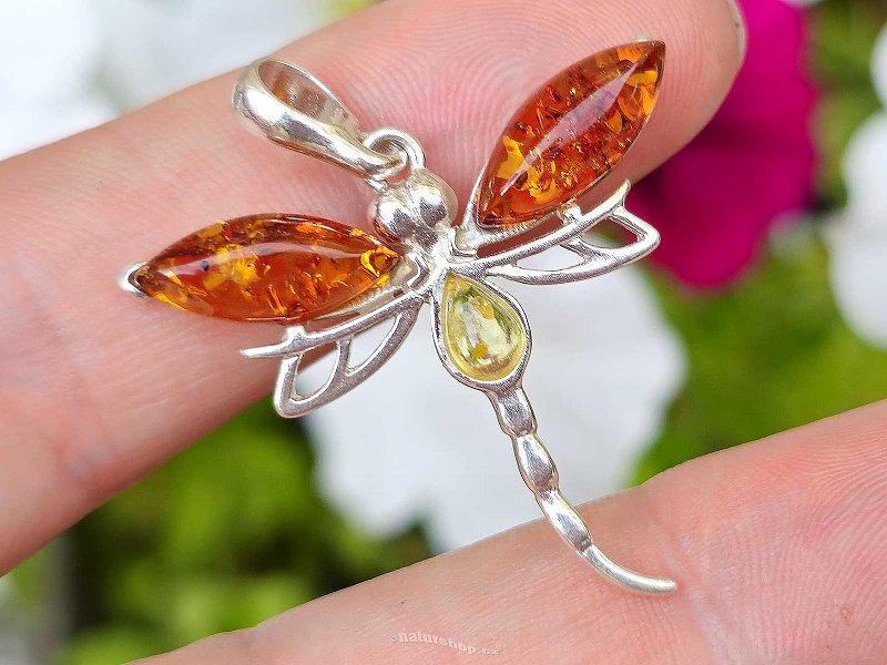 Pendant amber dragonfly Ag 925/1000