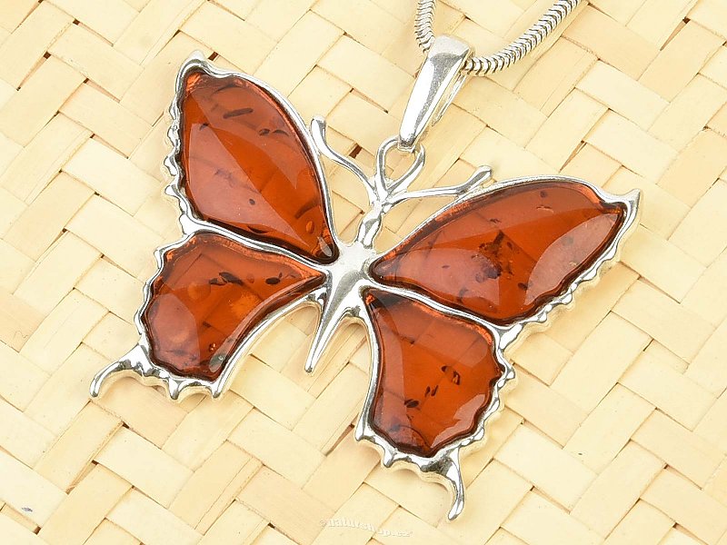 Amber butterfly pendant Ag 925/1000