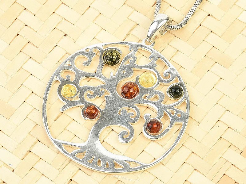 Silver tree pendant with amber Ag 925/1000
