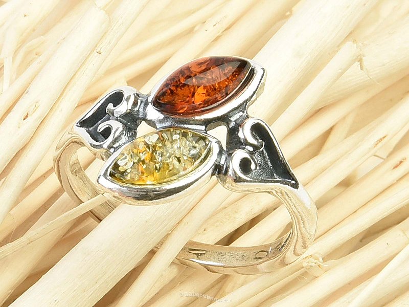 Amber ring two-tone Ag 925/1000