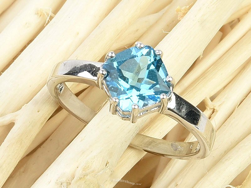 Ring topaz swiss blue standard cut diamond Ag 925/1000 + Rh