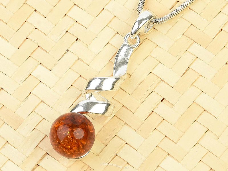 Amber spiral pendant with ball Ag 925/1000