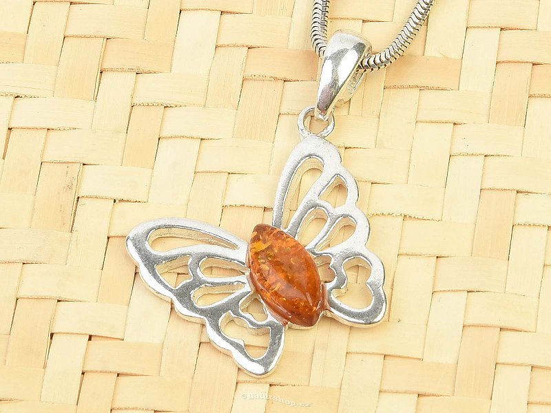 Amber butterfly pendant Ag 925/1000