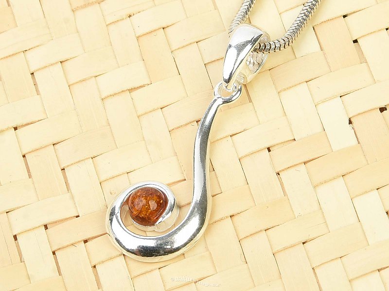 Pendant with round amber 4mm Ag 925/1000
