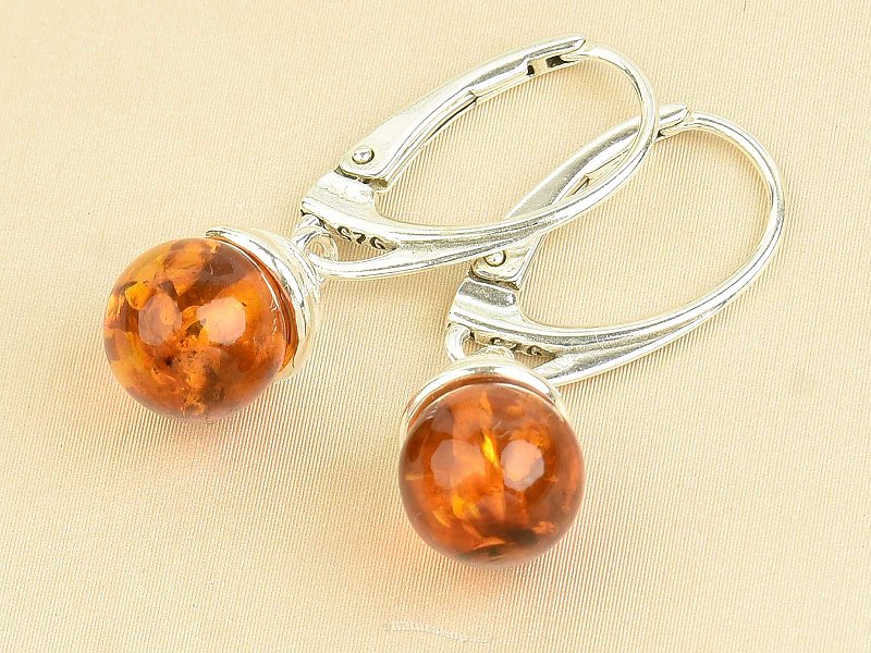 Earrings amber ball 8mm Ag 925/1000