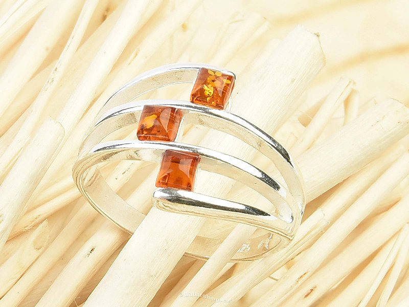Amber square ring Ag 925/1000