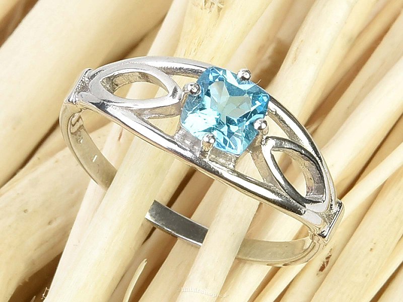 Topaz swiss blue decorated ring standard cut Ag 925/1000 + Rh