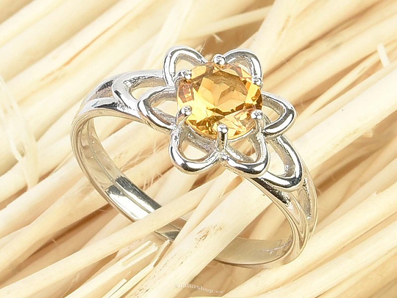 Citrín stříbrný prsten květ Ag 925/1000+Rh standard brus
