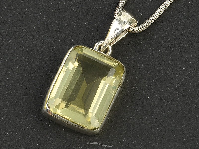 Lemon quartz pendant cut rectangle Ag 925/1000 (4.2g)