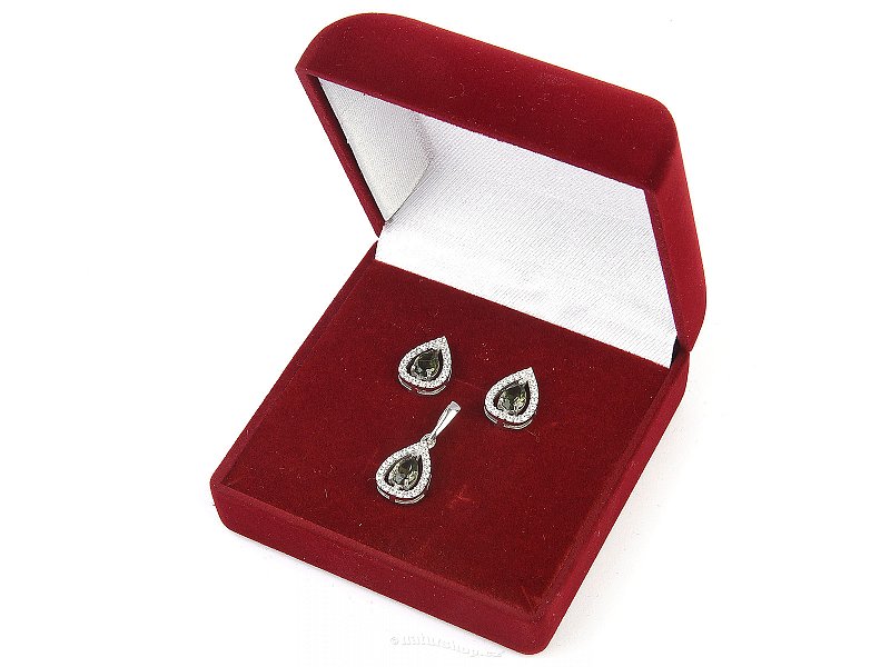 Moldavite and zircons set of jewelry drop standard cut Ag 925/1000 + Rh