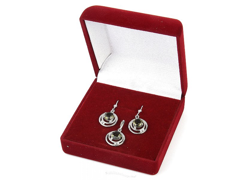 Moldavite and zircon set of earrings and pendant standard cut Ag 925/1000 + Rh