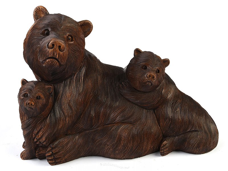 Large wood carving of a teddy bear with cubs (Indonesia)