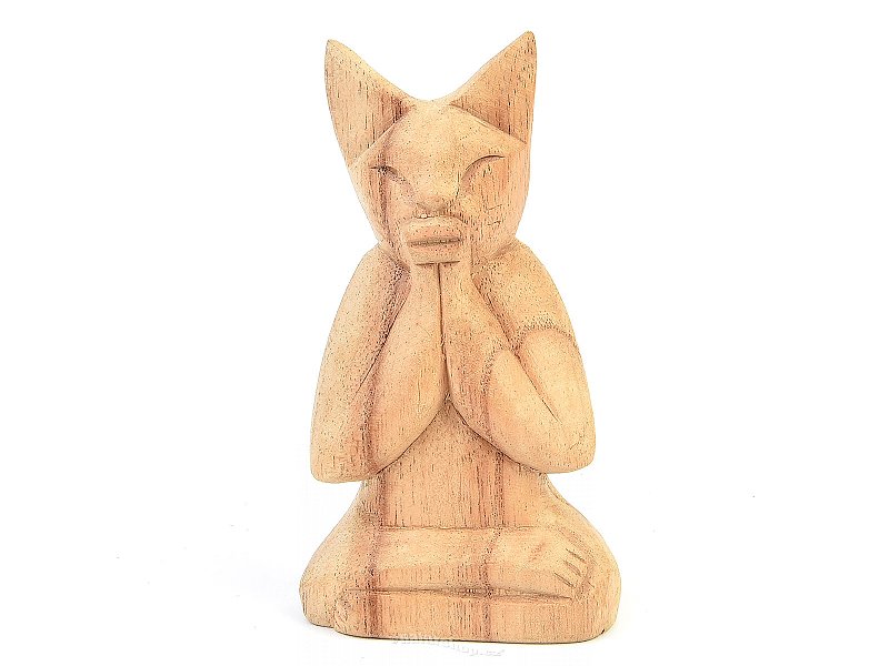 Cat light wood carving from Indonesia 12cm