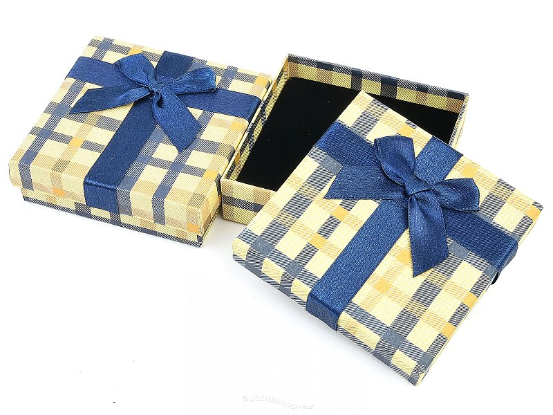 Dárková krabička kostka s modrou mašlí  9 x 9cm