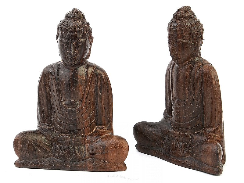 Meditating Buddha wood carving dark (Indonesia) 9cm