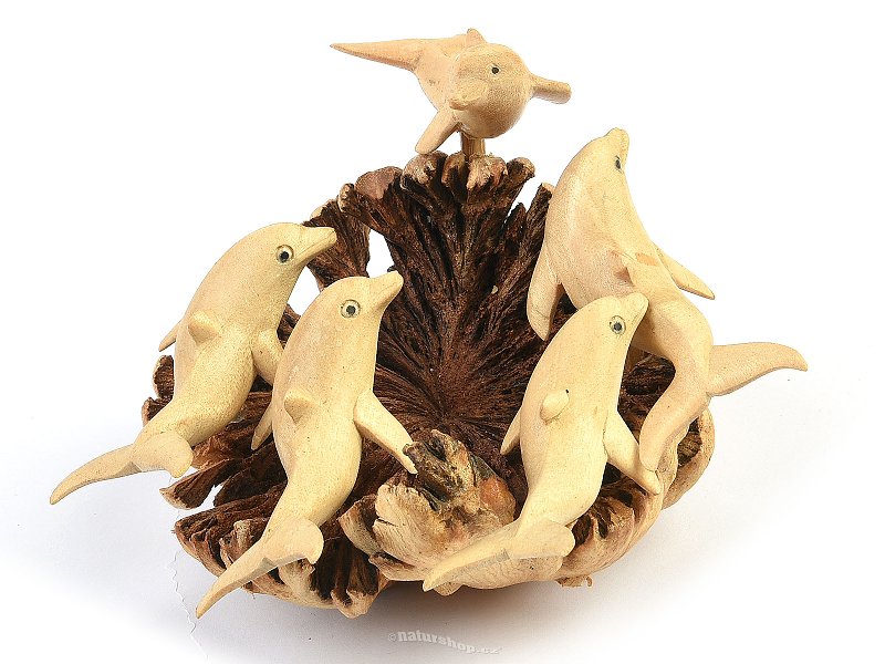 Flock of dolphins wood carving (Indonesia)