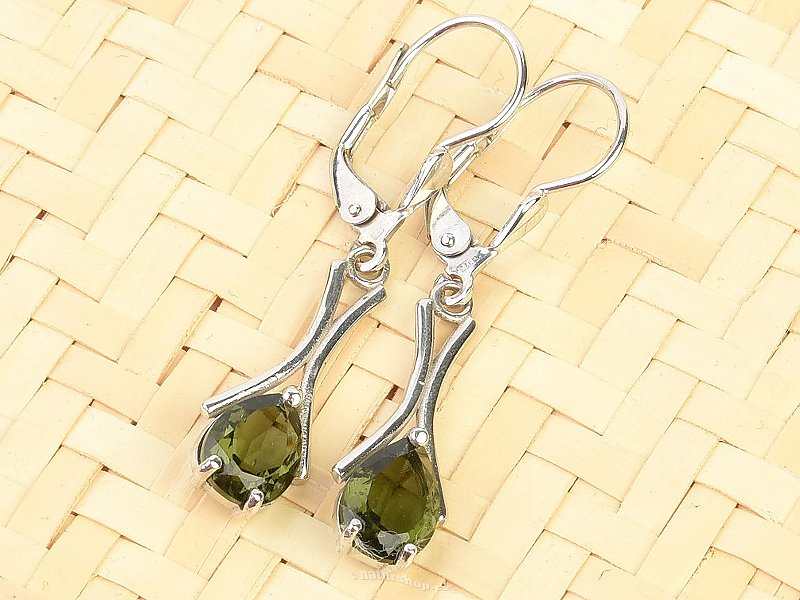 Moldavite drop dangling earrings 8 x 6mm standard cut Ag 925/1000