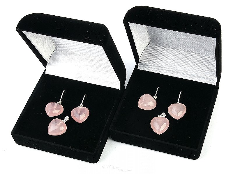 Rosequartz set of heart pendant and earrings Ag 925/1000