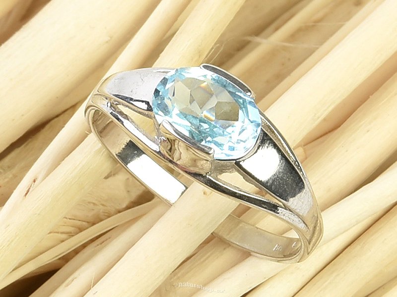 Modrý topaz oválný prsten Ag 925/1000 brus