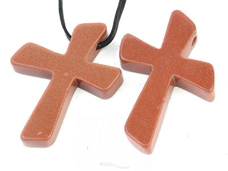Cross aventurine synthetic pendant on leather