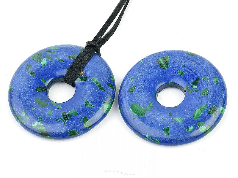 Donut azuromalachite (artificial) pendant on leather 40mm