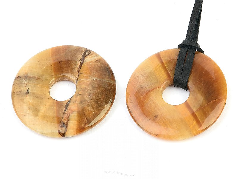 Tiger eye light donut pendant on leather 30mm