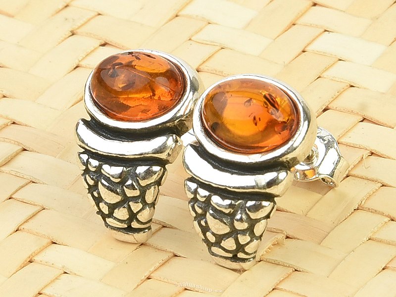 Decorated earrings oval amber Ag 925/1000