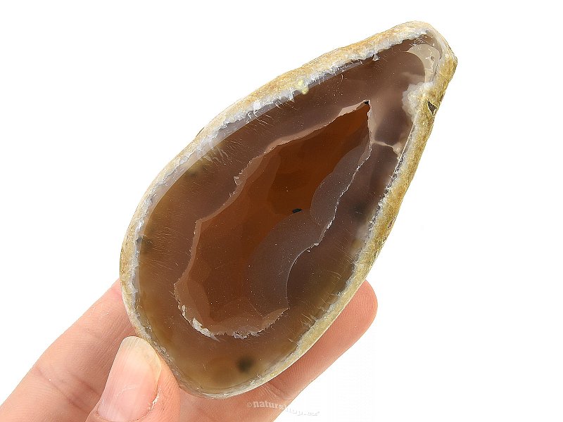 Light brown agate geode with cavity 121 g
