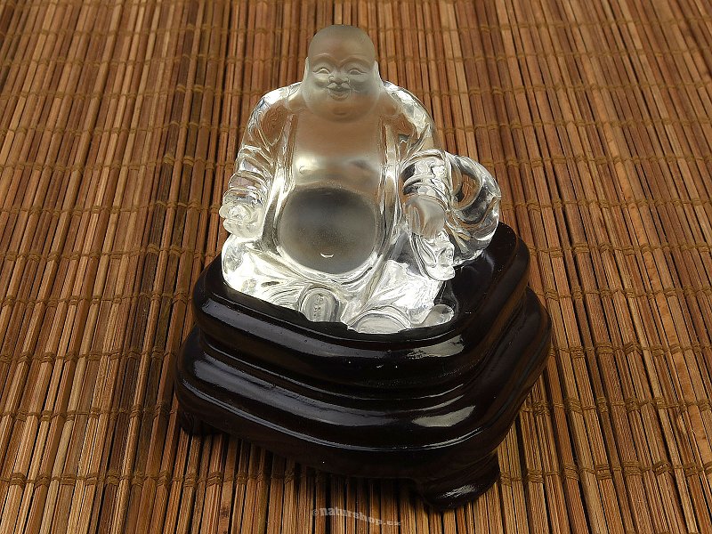 Šťastný Buddha z křišťálu na stojánku 8,7 cm