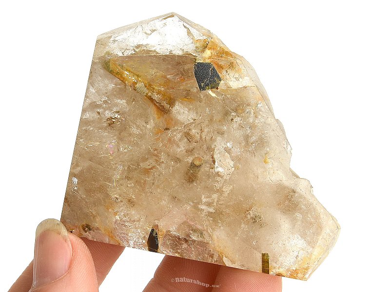Crystal with tourmaline verdelite cut form 89g