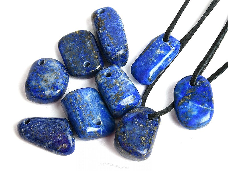 Lapis lazuli pendant irregular shape on leather